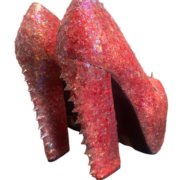 Pink Spiked Confetti Wedged Heels - Picture 6 of 11